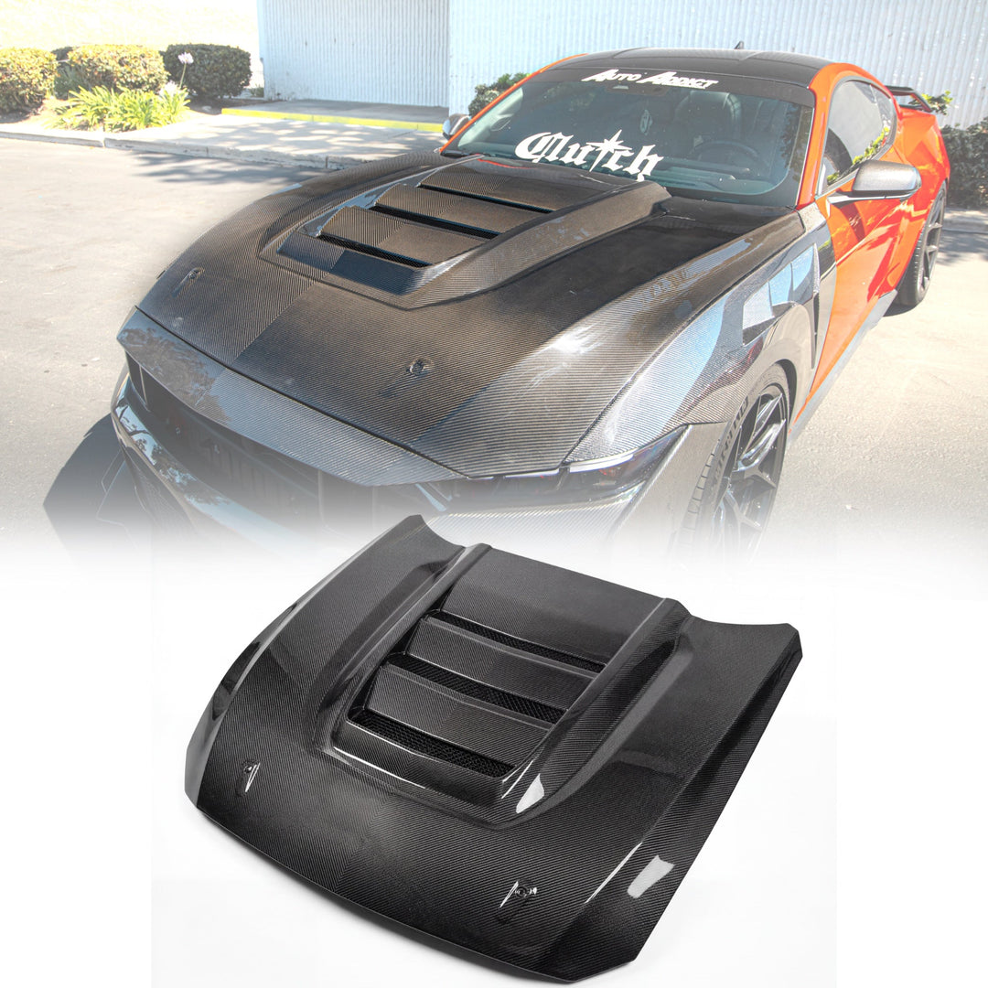 2024–2026 Mustang S650 Heritage SC™ V-Shaped Dry Gloss Carbon Fiber Hood Track Package