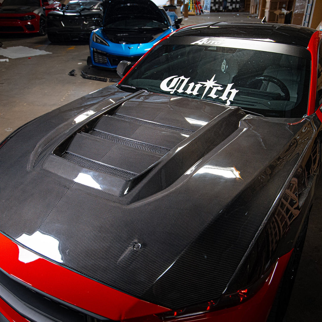 2024–2026 Mustang S650 Heritage SC™ V-Shaped Dry Gloss Carbon Fiber Hood Track Package