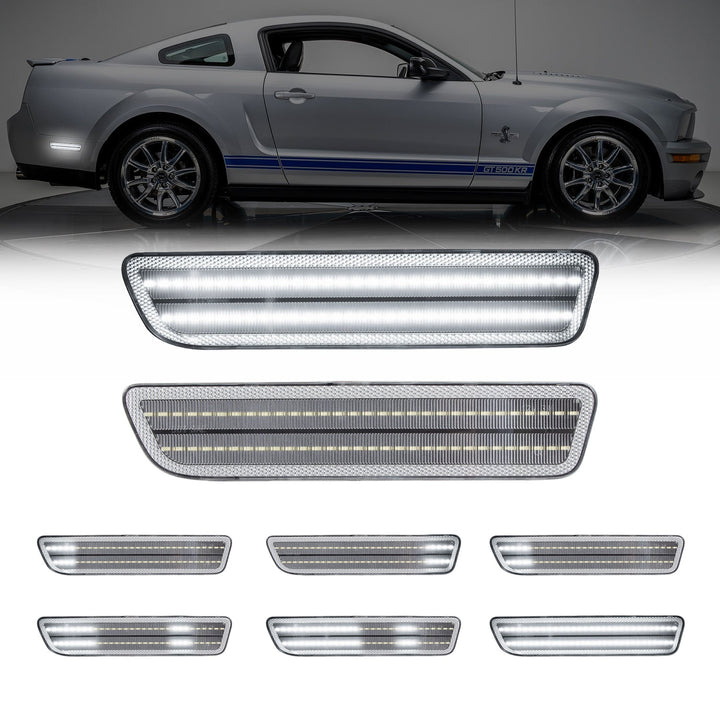 2005-2009 Ford Mustang Clear Lens White Dynamic Animation LED Side Markers