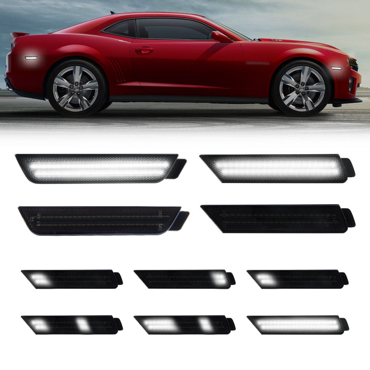 2010-2015 Camaro Smoke Lens White Dynamic Animation LED Side Markers Set