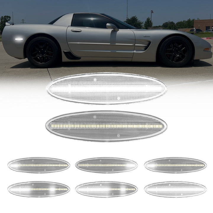 1997-2004 Corvette C5 Rear Bumper Clear Lens White Dynamic Animation LED Side Markers