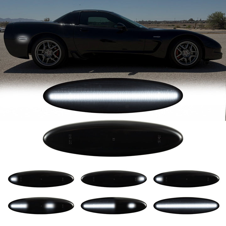 1997-2004 Corvette C5 Rear Bumper Smoke Lens White Dynamic Animation LED Side Markers