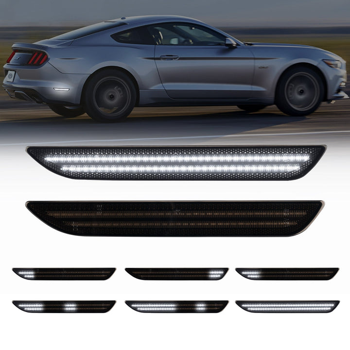 2015-2023 Mustang S550 Smoke Lens White Dynamic Animation LED Side Markers