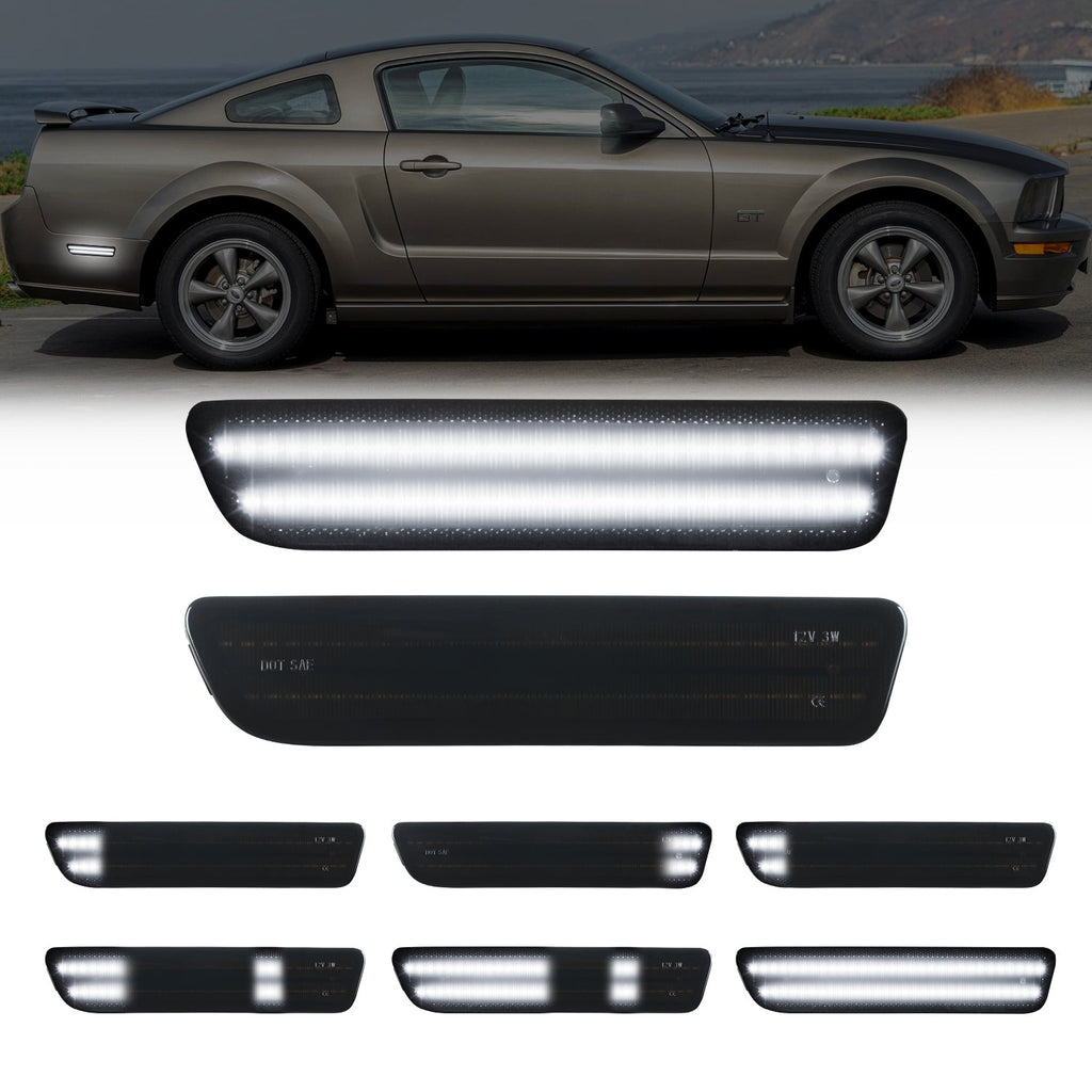 2005-2009 Ford Mustang Smoke Lens White Dynamic Animation LED Side