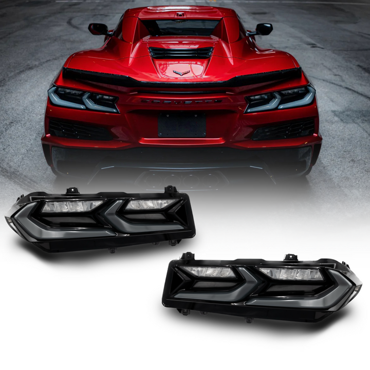 2020-2026 Corvette C8 Euro Smoke Style LED Taillights Amber Sequential Pair
