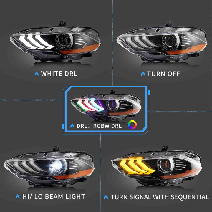 2018–2023 Ford Mustang RGB LED Projector Headlights – OEM Style