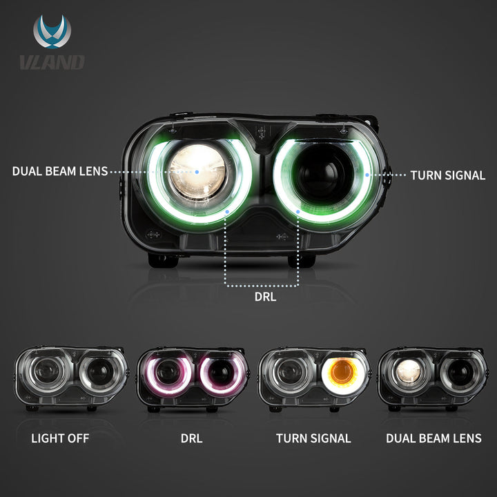 2015-2024 Dodge Challenger RGB Color Change OEM Replica Headlights