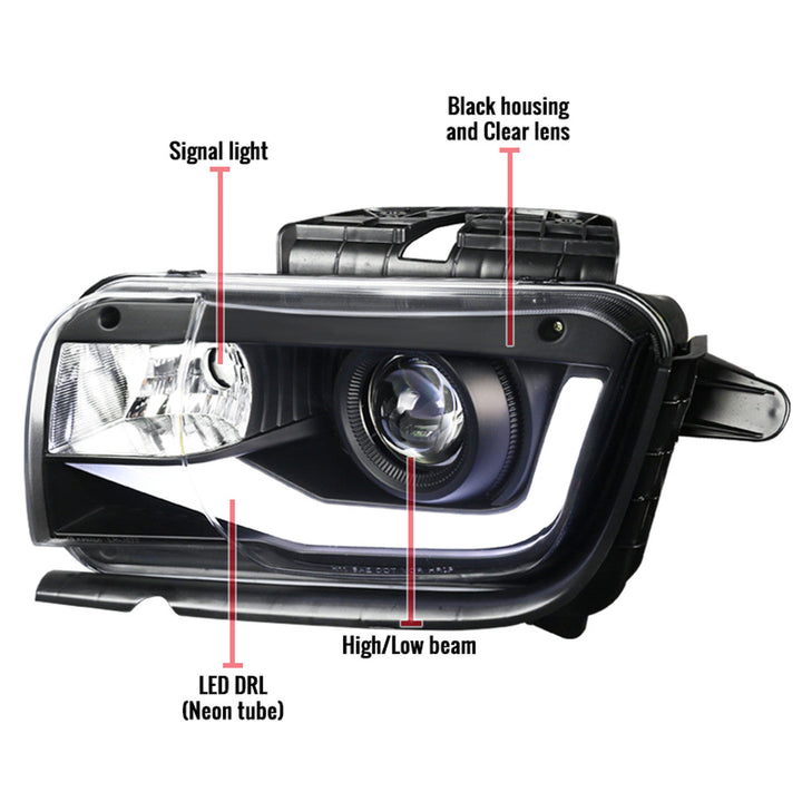 2010-2013 Chevy Camaro 6th Gen Style Headlights – OEM Bumper Fitment, LED Light Bar
